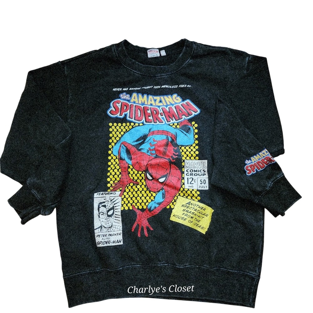 Marvel Comics Spider-Man Graphic Sweatshirt M Acid Wash Superhero Grunge Skater